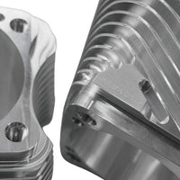 Close-up of Billet Cylinder Block For Milwaukee 8 (Touring 2018+) showing detailed CNC machining and engraved branding for premium engine fitment.