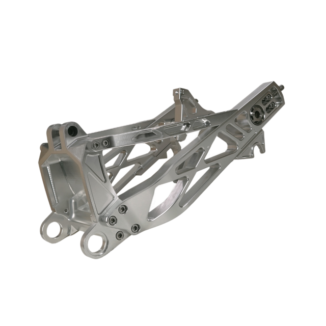 Billet V1 Swingarm (Softail 2018+) in raw aluminum finish with precision CNC-machined design for enhanced strength and performance.