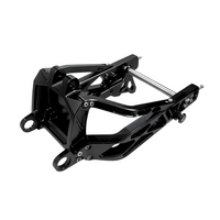 Black anodized Billet V1 Swingarm (Softail 2018+) with sleek finish and high-performance design for Softail models.